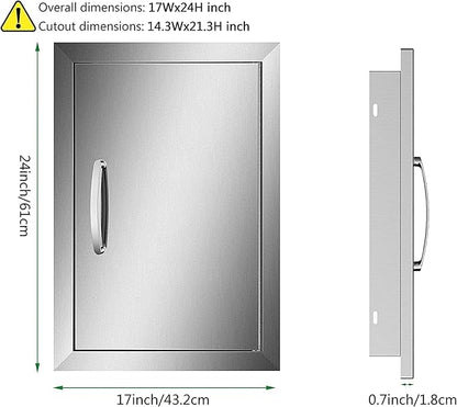 Outdoor Kitchen Single Door BBQ Access 17'' Wx24'' H Flush Mount Island Perfect for Grilling Station and Island, Silver
