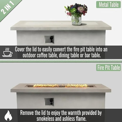 60" Propane Fire Pit Table, 60,000 BTU Concrete Rectangular Outdoor Fire Pit with Electronic Ignition, Dual Storage, Natural Gas Convertible, Weather-Resistant for Outdoor Patio, Backyard, Garden
