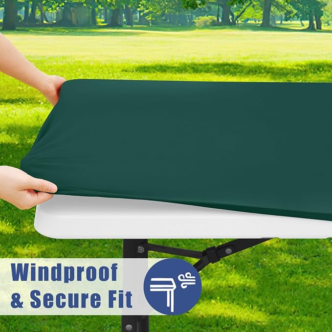 Moosfor Spandex 5 Foot Rectangle Table Cloth, Elastic Fitted Tablecloths for Picnic, Stretch Washable Patio Table Cover for Outdoor, Camping, Banquet and Parties (Blackish Green, 30"x60")