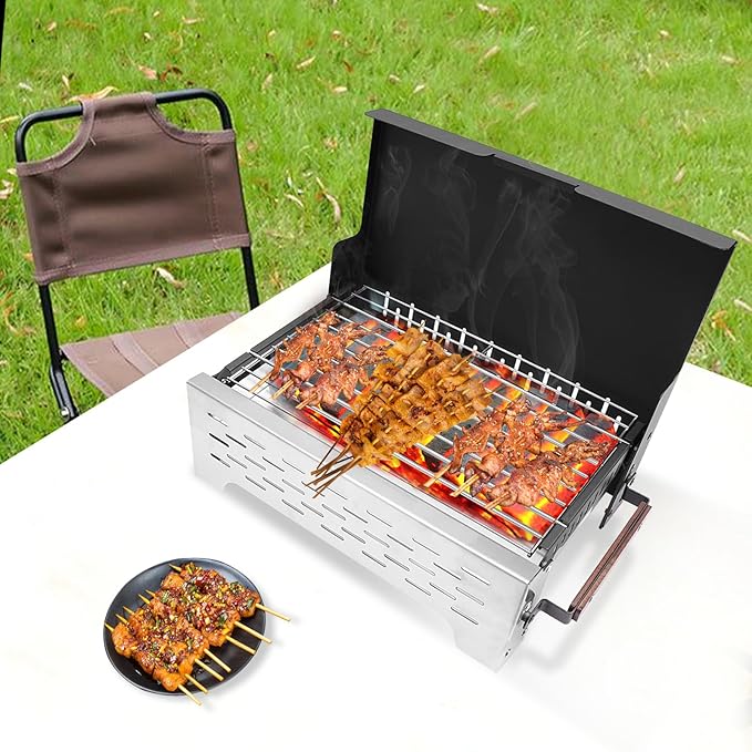 Tabletop Charcoal Grill, Portable Outdoor Camping Charcoal BBQ Grill for Camping Picnics, Backyard Garden Beach Party, Installation-free