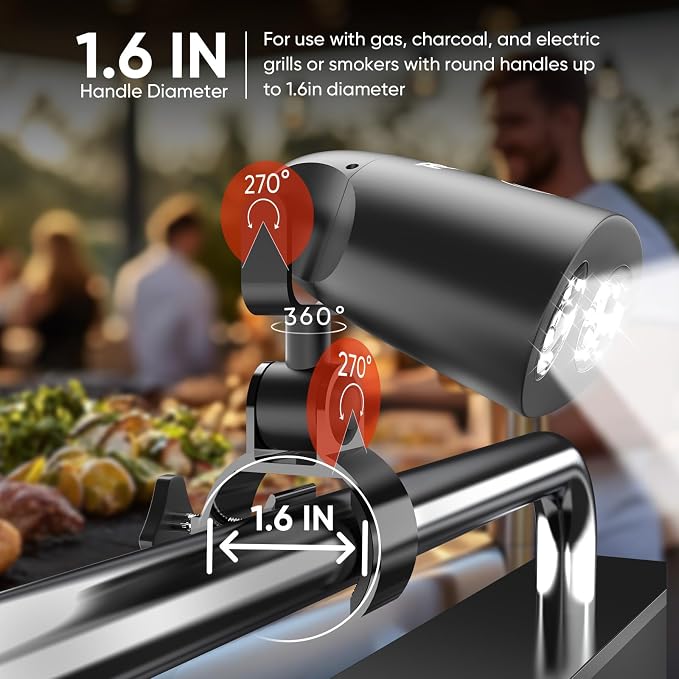 Grill Light BBQ Accessories: 10 LEDs Bright BBQ Light Outdoor Cooking | Adjustable Max 1.6in C-Clamp - Clip-On Handle Mounted Flexible Rotating Smoker Lighting - Grilling Gifts for Men Dad Husband