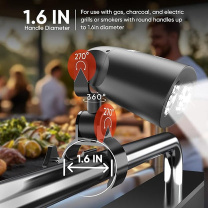 Grill Light BBQ Accessories: 10 LEDs Bright BBQ Light Outdoor Cooking | Adjustable Max 1.6in C-Clamp - Clip-On Handle Mounted Flexible Rotating Smoker Lighting - Grilling Gifts for Men Dad Husband