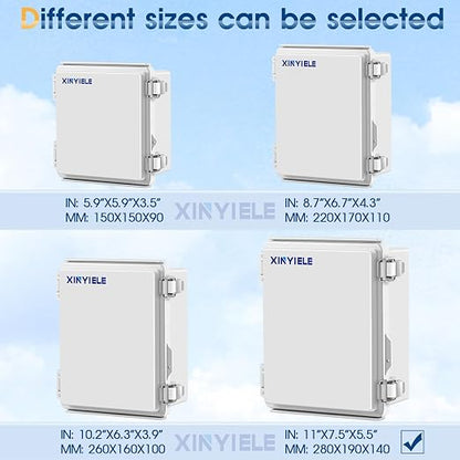 Waterproof Outdoor Project ABS Plastic Junction Box IP67 Weatherproof Dustproof Enclosure with Hinged Cover, Mounting Plate,Wall Brackets for Power Project (11"X7.5"X5.5")