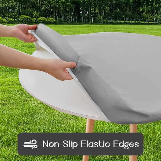 Romanstile Round Fitted Vinyl Tablecloth with Elastic Edge 100% Waterproof | Table Covers for 57"- 68" Tables, Wipeable Flannel Backed Plastic Table Cloths for Dinner, Picnic, Camping, Outdoor, Silver