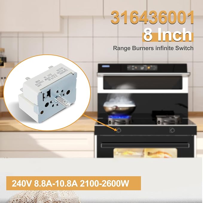 316436001 316021501 Range Infinite Switch for The Large Surface Burner Control Switch, Compatible with Frigidaire, Kenmore Stove, Replaces Parts: 5304506425 1155395, AP3885460, PS1145040, EAP1145040