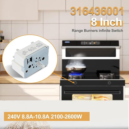 316436001 316021501 Range Infinite Switch for The Large Surface Burner Control Switch, Compatible with Frigidaire, Kenmore Stove, Replaces Parts: 5304506425 1155395, AP3885460, PS1145040, EAP1145040