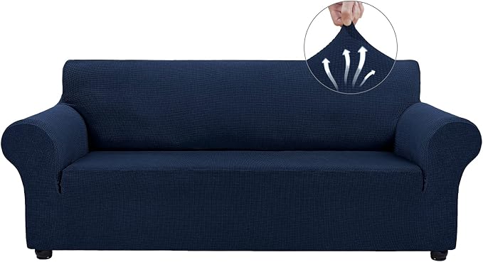 Asnomy Stretch Oversized Couch Covers for Sofa Slipcover,Navy Blue | 1-Piece Sofa Covers Washable(94"-110") 4-Seater Furniture Protector with Non Skid Foam and Elastic Bottom for Kids, Pets