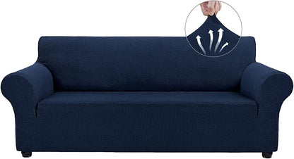 Asnomy Stretch Couch Covers for Sofa Washable, 3 Cushion Couch,Navy Blue | 1-Piece Sofa Covers(78"-94") 3-Seater Furniture Protector Soft Jacquard,Non-Slip Elastic Bottom For Dogs & Kids