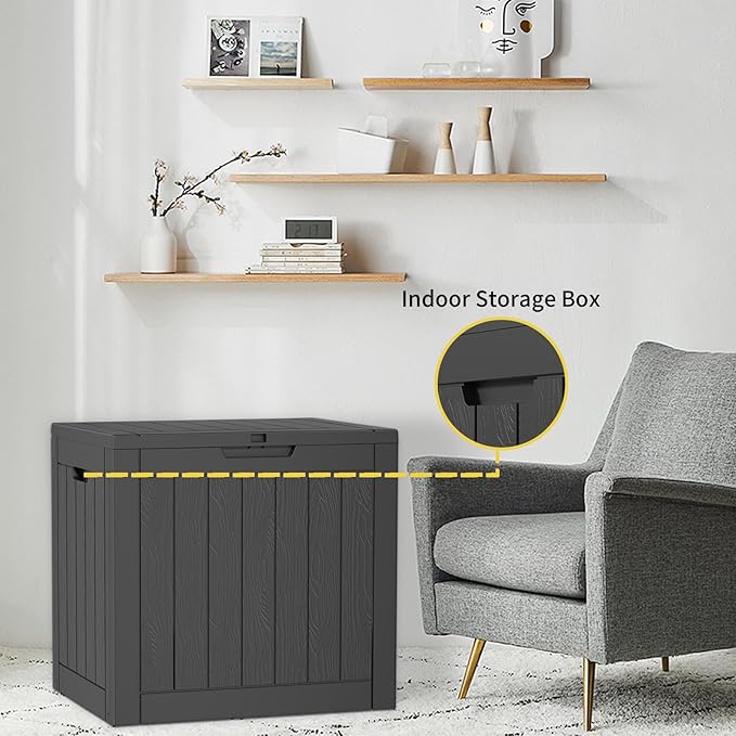 30-Gallon Outdoor Storage Box, Waterproof Deck Box for Patio Cushions, Garden Tools, Pool Accessories, Lockable Outside Storage Bin for Backyard & Deck (Black)