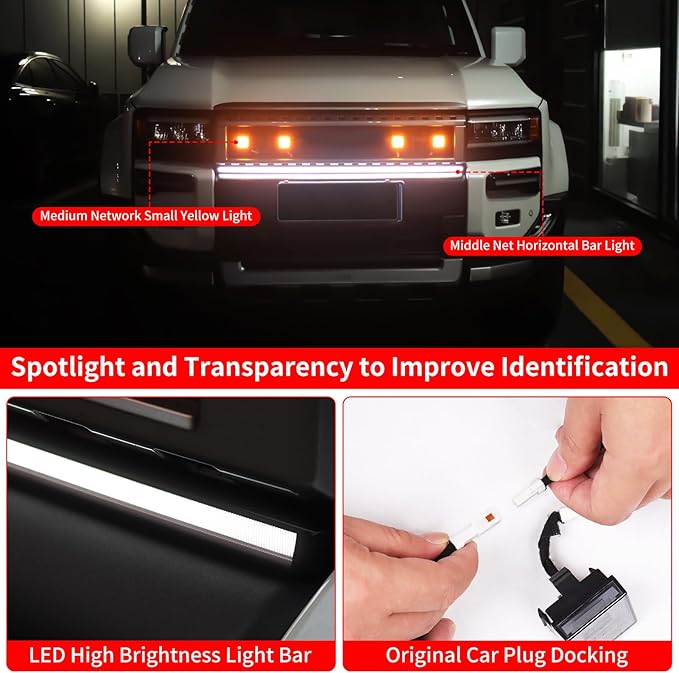 Front Grille lamp Strip Decoration Suitable for 2024 2025 2026 Toyota Land Cruiser 250 1958 Prado LC250 LED Daytime Running lamp 2025 Land Cruiser Accessories (Horizontal Bar Light)