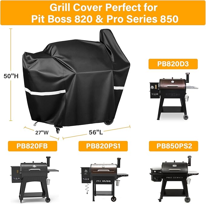 Grisun Grill Cover for Pit Boss 850 Pro Series 820 Deluxe - 820D 820FB 820SC 820XL 820PS1, Anti-Fade Waterproof Durable 600D Fabric Pellet Grill Cover with Drawstring and Fabric Handles, Black