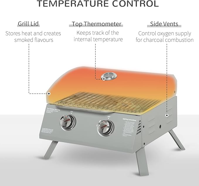 Portable Charcoal Grill with Lid and Thermometer for Outdoor Cooking, Foldable Legs and Removable Ashtray