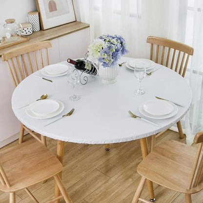 LIBERECOO Round Vinyl Fitted Tablecloth with Flannel Backing Elastic Edge Table Cover Waterproof Stain-Resistant Wipeable Tablecloths Fits Round Tables