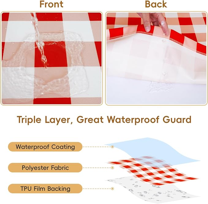 SquarePie Picnic Table Cover with Bench Covers - Waterproof Fitted Elastic Tablecloth for 6 FT Tables - Washable Polyester Camping Table Cloth for Outdoor Patio RV BBQ (Red Checkered, 30"x72")
