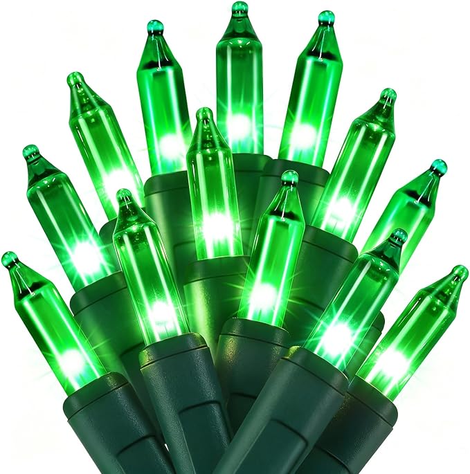 Green Christmas String Lights, 100 Count Incandescent Mini Lights | Connectable Xmas Tree Light for Indoor Outdoor Garland Birthday St. Patrick's Day Holiday Wedding Festival Party