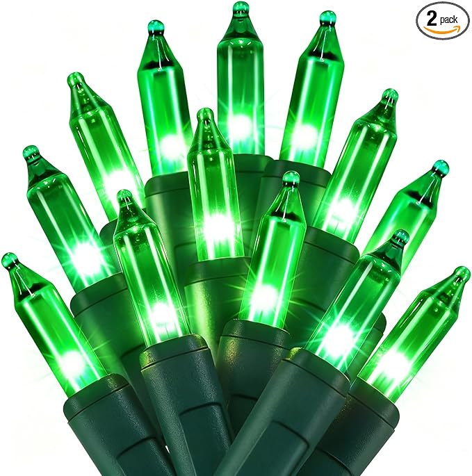 2 Pack Green Christmas String Lights, 100 Count Incandescent Mini Lights | Connectable Xmas Tree Light for Indoor Outdoor Garland Birthday St. Patrick's Day Holiday Wedding Festival Party