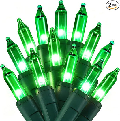2 Pack Green Christmas String Lights, 100 Count Incandescent Mini Lights | Connectable Xmas Tree Light for Indoor Outdoor Garland Birthday St. Patrick's Day Holiday Wedding Festival Party