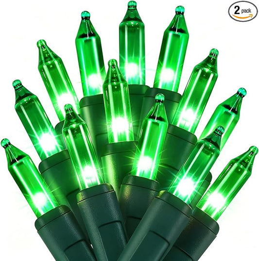 2 Pack Green Christmas String Lights, 100 Count Incandescent Mini Lights | Connectable Xmas Tree Light for Indoor Outdoor Garland Birthday St. Patrick's Day Holiday Wedding Festival Party