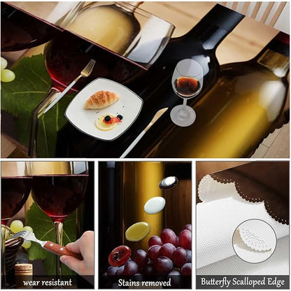 Swono 52x70 Inch Wine Tablecloth Red and White Wine Glass Grapes Wooden Farmhouse Dining Table Cloth Anti-Stain Talking Table Cover for Kitchen Dinning Room Coffee Store
