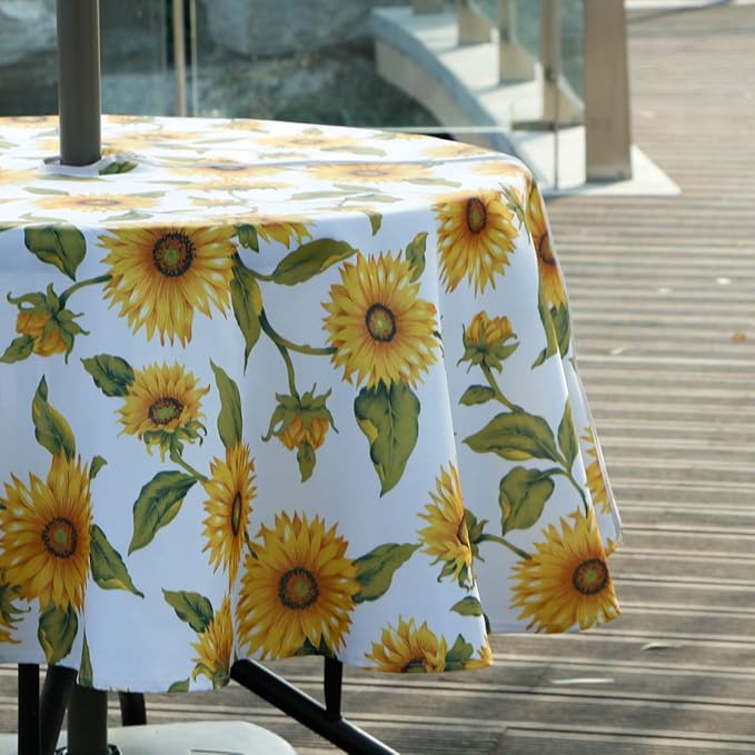 EHouseHome Outdoor Indoor 70inch Round Tablecloth with Umbrella Hole and Zipper, Waterproof Zippered Patio Table Cloths, Spring/Summer Table Covers for Backyard Circular Table/BBQs/Picnic