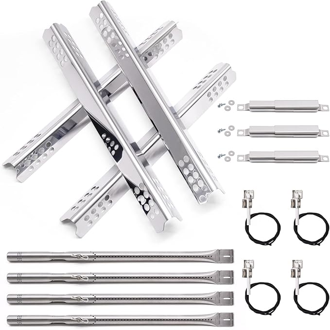 Criditpid Grill Replacement Parts for Charbroil 4 Burner 463242716 463257520 463242715 463245518 463276016 Models, Stainless Steel Grill Burners, Heat Plate Shields, Crossover Tubes and Ignitors.
