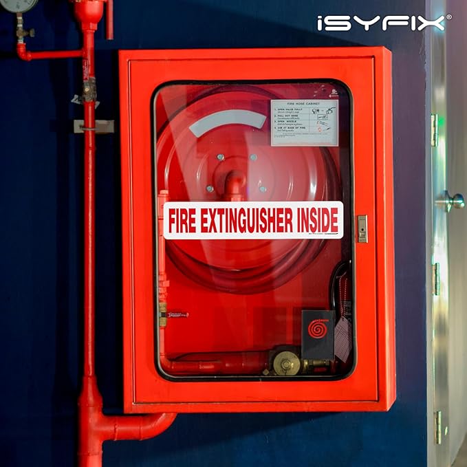 iSYFIX Fire Extinguisher Inside Signs Stickers for Vehicles – 5 Pack 12x2.5 Inch – Self-Adhesive Vinyl Decals, Laminated for UV, Weather, Scratch, Fade Resistance, for Cars, Trailers, Rv's and Trucks