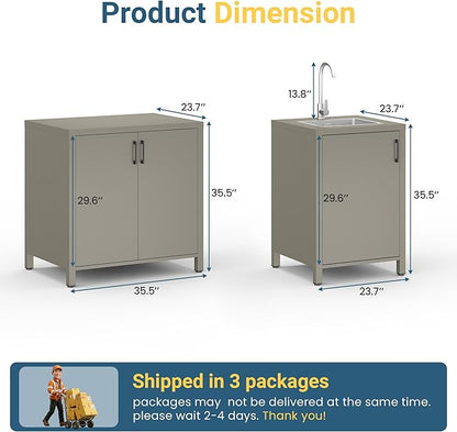 Wisteria Lane Outdoor Storage Cabinet with Stainless Steel Sink, Aluminum Modular Outdoor Kitchen, All Weather Kitchen Island with Double Door Storage, Patio Bar Table for BBQ, Porch, Backyard