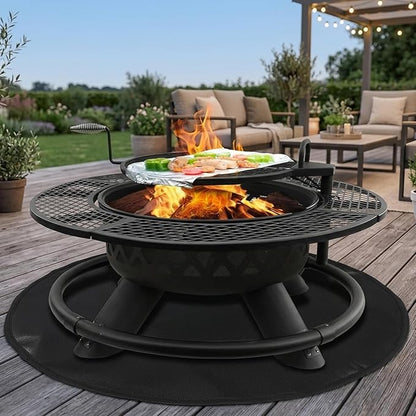 SheeChung Under Grill Mat for Outdoor Grill,Double-Sided Fireproof Oilproof Large Grill Mats,Slip/Heat Resistant Fire Pit Mat,BBQ Grill Accessories,Outdoor Fireplace Mats for Deck Patio Lawn-Round 52"
