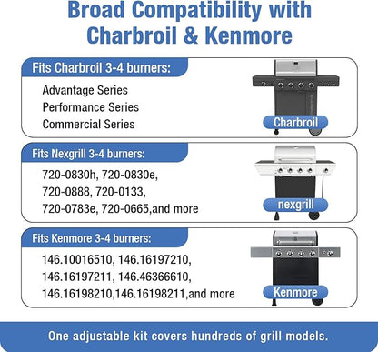 4Pack 304 Stainless Steel Adjustable Carryover Tubes - 5"–9.5" Universal Crossover Tubes Replacement Parts for Charbroil & Kenmore & Others Most 3-4-5 Burners Grills