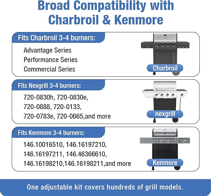 3Pack 304 Stainless Steel Adjustable Carryover Tubes - 5"–9.5" Universal Crossover Tubes Replacement Parts for Charbroil & Kenmore & Others Most 3-4 Burners Grills