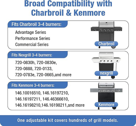 3Pack 304 Stainless Steel Adjustable Carryover Tubes - 5"–9.5" Universal Crossover Tubes Replacement Parts for Charbroil & Kenmore & Others Most 3-4 Burners Grills
