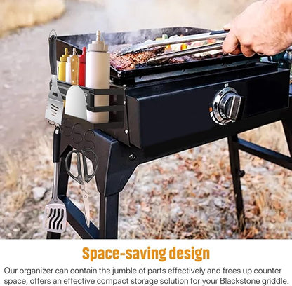 Stainless Steel Griddle Caddy with Magnetic BBQ Utensils Strip for 28"/36" Blackstone Griddles, with a Allen Key, Space Saving BBQ Accessories Storage Box, Free from Drill Hole&Easy to Install