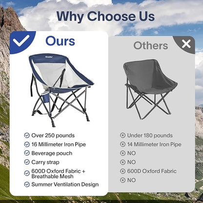 Alvantor Folding Camping Chair with Breathable Mesh, Portable Outdoor Chair for Adults, Heavy Duty Steel Frame Supports 250 lbs, Built-in Cup Holder, Carry Strap for Camping Beach Sports Tailgating