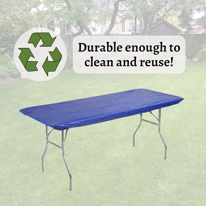 6' Rectangle Plastic Table Covers 30" x 72", Bundle of 5 (Royal Blue)