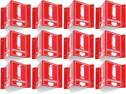 T&R Fire Extinguisher Sign, Fire Extinguisher with Down Arrow - 12 Pack - 8 x 6 Inches Acrylic, 4 pre-drilled holes, Includes Matching Screws, Use for Home Office/Business