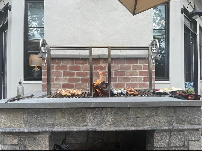 Double Santa Maria Grill Built in BBQ Cooking Grill with brasero -Argentine Barbecue V grate adjustable height