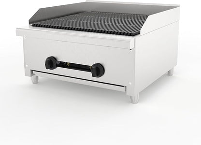 24" Commercial Propane Grill – 56,000 BTU 2-Burner Countertop Gas Grill with Cast Iron Grates & Lava Rocks, Convertible Between Propane & Natural Gas.Gas Charbroiler for Home & Commercial Kitchen.