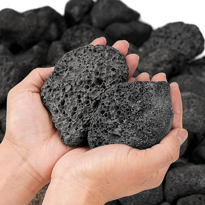 onlyfire 10 lb Large Black Lava Rocks, Volcanic Lava Stones for Outdoor Fire Pits, Indoor Fireplaces, Fire Bowl, Gas Logs and Landscaping, 2.75-5