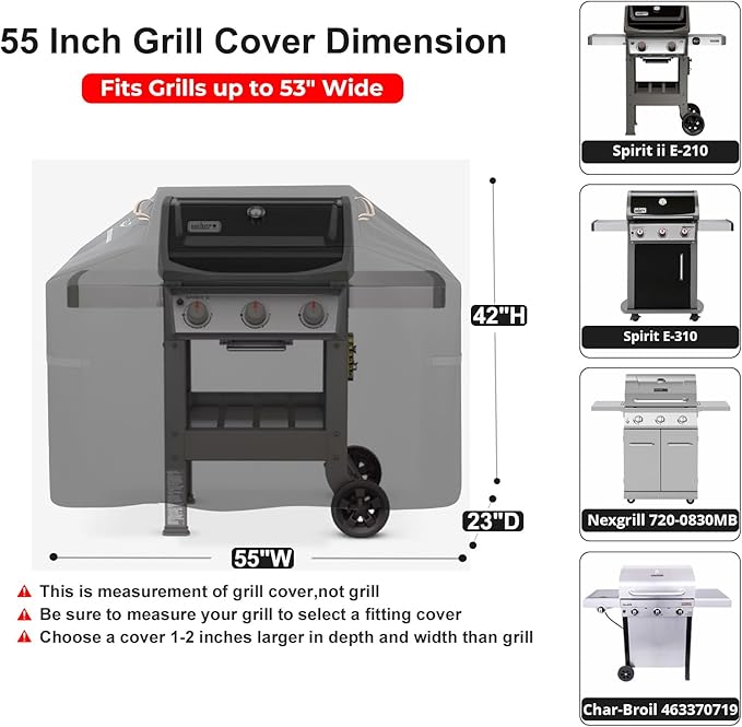 Ultimate Durable 55 Inch Grill Cover for Outdoor Grill,Heavy Duty Waterproof Rip-Proof BBQ Cover,Fade Resistant Gas Grill Cover with Straps,3-4 Burner Barbecue Cover for Weber Char-Broil Nexgrill,etc