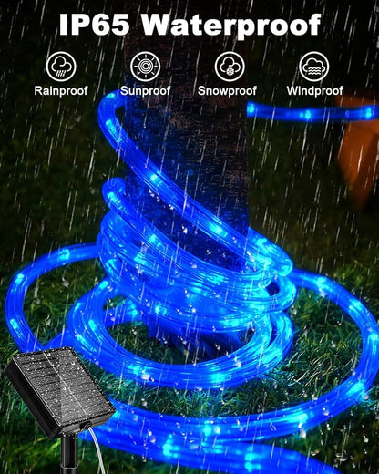 btfarm Solar Rope Lights, 120LED 46FT Solar String Lights Outdoor Waterproof, 8 Lighting Modes Solar Powered Strip Trampoline Light for Outside Garden Tree Christmas Yard Patio Decor, Blue