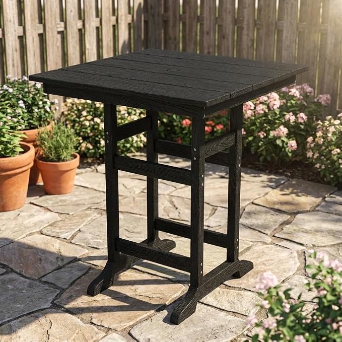 Garvee Outdoor Patio Bar Table for 2-4, All-Weather HDPE Bar Height Table with Umbrella Hole and Spacious Tabletop for Outside,Poolside, Backyard