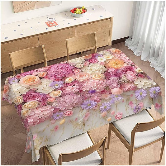 Rose Dinner Tablecloth Table Cover, Pink Wall Floral Roses Peonies Blossom 52x70 Inch Table Cloth Dust-Proof Table Cover Protector for Home Restaurant Picnic Camping BBQ