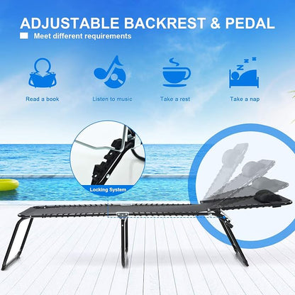 Giantex Chaise Lounge Chair Outdoor - Patio Lounge Chair w/Pillow, 4-Level Adjustable Backrest, 2-Level Footrest, Heightened 16” Pool Lounger for Beach, Lawn, Tanning Chairs for Outside (1, Black)