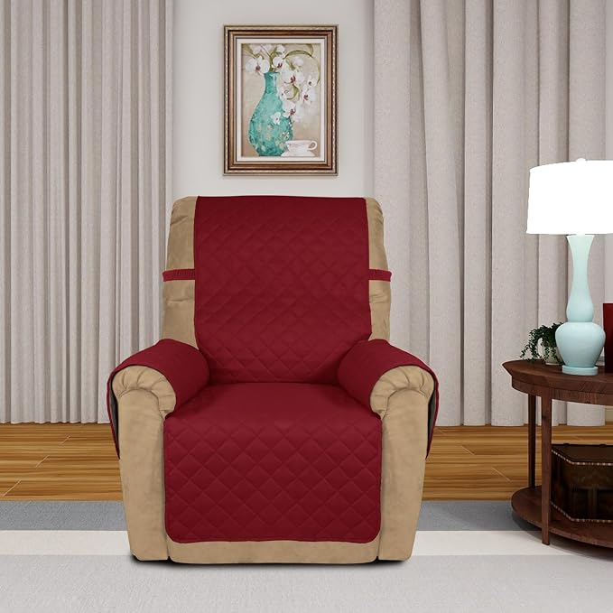 PureFit Reversible Recliner Chair Covers Couch Covers for Dogs, 19 in | Red/Ivory, Water Resistant Couch Protector, Washable Pet Couch Cover with Non Slip and Elastic Straps For Kids