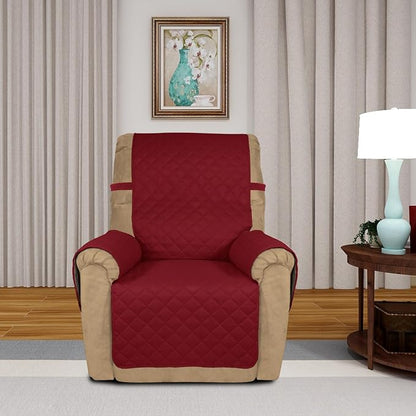 PureFit Reversible Recliner Chair Covers Couch Covers for Dogs, 19 in | Red/Ivory, Water Resistant Couch Protector, Washable Pet Couch Cover with Non Slip and Elastic Straps For Kids