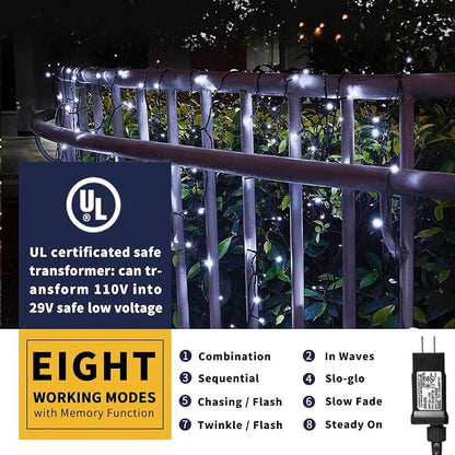 105ft 300 LED Christmas String Lights, End-to-End Plug 8 Modes | UL Certified - Outdoor Indoor Fairy Lights for Christmas Tree, Patio, Garden, Party, Wedding, Holiday (Cool White)