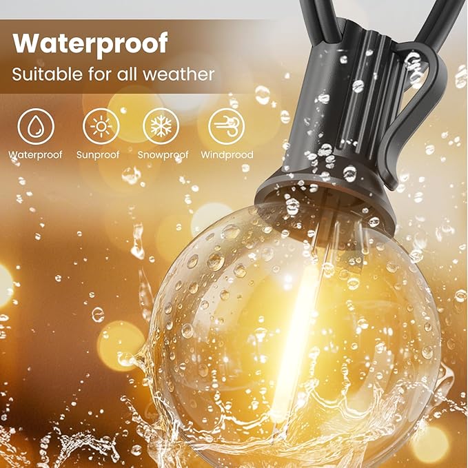 RTTY Outdoor String Lights 50ft, G40 Led Patio Lights with 26pcs Bulbs,Waterproof Shatterproof Dimmable Hanging Connectable Globe Outdoor Lights for Cafe,Bistro,Backyard,Gazebo,Balcony,Party, Black