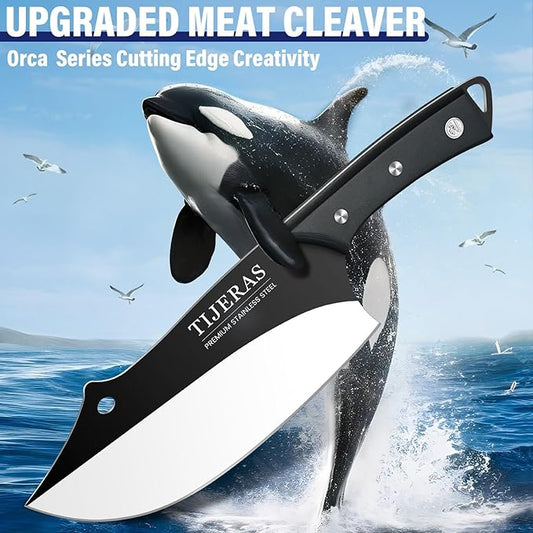 TIJERAS Professional Meat Cleaver Knife, 2-Piece Chefs Knife Set for Meat Cutting with Ergonomic Handle, Birthday Gifts for Men and Women