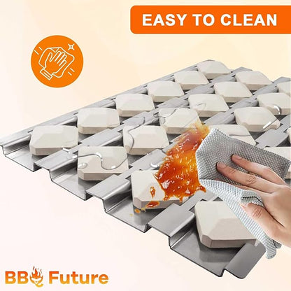BBQ Future Grill Replacement Parts for Alfresco Gas Grill, Ceramic Briquettes Tray for Alfresco ALX2-30, ALX2-42, ALX2-56 Series Gas Grills, Heat Plate with 24pcs Ceramic Briquettes, 2 Pack