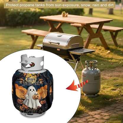 Ghost Propane Tank Cover 20lb Halloween Gas Tank Cylinder Cover for Outdoor Camping Yard Party Easy to Install Grill Accessories Gift for Holiday